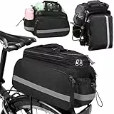 FINEW Fahrrad Gepäckträgertasche 10-20L Gepäckträgertasche Multifunktionale Hinter Gepäcktasche Wasserdicht Rücksitztasche mit Regenschutz Reflektierend,Faltbare Seitentaschen, Schnell Abnehmbare