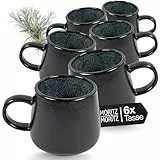 Moritz & Moritz SOLID 6er Tassen Set Schwarz/Grau - Kaffeebecher Set aus robustem Steinzeug - 400ml Volumen - Spülmaschinen- & mikrowellenfest - Perfekt für Kaffee, Tee & mehr
