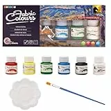 Nurila Textilfarbe 6 Farben Set, Textilfarbe Waschmaschinenfest, Stoffmalfarbe für DIY Textilien, Malerei, T-Shirts, Jeans, Schuhe und Weitere Stoffe, 6x25ml Textilfarben, 1 Pinsel und eine Palette