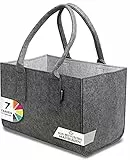 Shopper Filztasche Premium, große Einkaufs-Tasche mit Henkel, Einkaufskorb, faltbare Kaminholztasche zur Aufbewahrung von Holz, vielseitige Tragetasche auch zur Spielzeug Aufbewahrung, Dunkelgrau/Grau