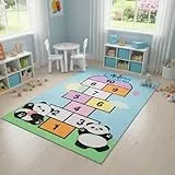 TAPISO Joy | Teppich Kinderzimmer | Kinderteppich Bunt Kinder Tiere Panda und Zahlen, Spielteppich, rutschfest, für Jungen & Mädchen, Klassenspiel, Lernteppich, Spiel und Spaß 80 x 150 cm