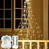 DINOWIN Lichterschweif 10 Strängen 200 LED Lichterbündel mit Fernbedienung Lichterkette Wasserfall Wasserdichte Mini Lichterkette Batteriebetrieben für Garten Weihnachten Balkon Gießkanne (1 Stück)