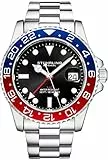 Stuhrling Original Herren-Armbanduhr, Edelstahl, Jubiläumsarmband, GMT-Armband, Schweizer Quarz, Dual-Zeit, Quickset-Datum mit verschraubter Krone, wasserdicht bis 10 ATM
