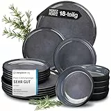 Moritz & Moritz VIDA Geschirrset 6 Personen Blau 18-tlg. - Modernes Porzellan Geschirr Set - Kratz-, Mikrowellen- & Spülmaschinenfest, Essgeschirr, Tafelservice, Kombiservice 6 Personen