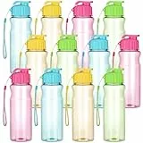 LYCN 12er Set Kunststoff Trinkflaschen 500ml – Wiederverwendbare Sport Trinkflasche mit auslaufsicherem Klappdeckel & Trageschlaufe, Trinkflaschen Bulk für Schule, Reisen, Outdoor, Fitness (4 Farben)