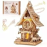 Robotime Puzzle 3D Kuckucksuhr aus Holz für Erwachsene, Modell-Kit zum Bauen, funktionierende Uhr mit Kuckucksound, Dekoration für Zuhause, Geschenk für Jugendliche und Erwachsene, LC901 (Farbe Holz)