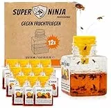 Super Ninja Fruchtfliegenfalle für Innenbereich – 12er-Pack, Wirksame Obstfliegenfalle für Haushalt und Küche, bis zu 3 Wochen Leistung pro Flasche, Kinder-und haustierfreundlich
