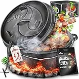 grillas Dutch Oven Set inkl. Rezeptideen | bereits eingebrannt - preseasoned | Feuertopf Gusseisen I Bräter mit Deckelheber und Henkel (Topf mit Füße, 4,2 Liter / 4,5 QT)