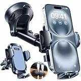 【2025 Militär-Klasse】Handyhalterung Auto Upgrade【Stärkst Saugnapf & Lüftungsclip】Handy Halterung Auto 360° Drehbare Handyhalter Auto auf Armaturenbrett Scheibe für iPhone/Galaxy/Android, Dunkelgrau