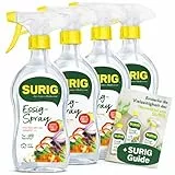 SURIG Essigspray 500 ml im 4er Set + Mini Guide - gebrauchsfertige Essigsäure 8% in Sprühflasche - zum Würzen, Säuern, Reinigen und Entkalken in Küche und Haushalt