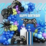 Gamer Deko Luftballons Girlande, Videospiel Geburtstagsdeko Luftballons, Blau Grün Lila Luftballons Kit mit Cartoon Luftballons für Kinder Jungen Gamer Deko Geburtstag Party, Videospiel Party Deko