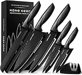Home Hero Messerset mit Messerschärfer - Scharfe Küchenmesser Set - Messerblock Kochmesser Set Edelstahl Messer Set (11 Stück mit Scheide - Schwarz)