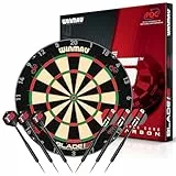 WINMAU Triple Core – Profi Dartscheibe Steeldart aus Sisal mit 2 Sets Winmau Darts | Turnierfähige Dartscheibe mit höchster Präzision – klassisches Dartboard Set für Training & Wettkampf