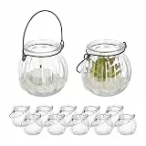 Relaxdays Windlicht Glas, 12er Set, Teelichthalter mit Henkel, H x D: 7,5 x 8 cm, rundes Kerzenglas, transparent