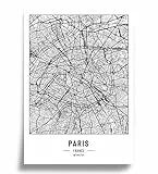 Poster Stadtplan | Moderne minimalistische wandbild Stadtkarten | Schwarz Weiß deko haushalt |w anddeko Kunstdrucke für Wanddekoration weltkarte | Geschenk fur haus | Papier 250gr Paris A3