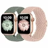 Finoriss Armband Kompatibel mit Apple Watch 38mm 40mm 41mm, Geflochtenes Elastisches Nylon Armband für Apple Watch Series 9 SE 8 7 6 5 4 3, Sand Rosa/Tannengrün
