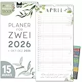 Paarplaner 2026 3 Spalten FLORAL Planer für Zwei 2026 STICKER Recycling Urlaub Partnerkalender 2026 16x32,5cm, inkl. Okt-Dez 2025 Wandplaner Paar 2 Personen, Pflanzkalender Blumen Flower Boho