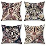 Kissenbezug 4er Set, Braunes, Kompliziertes Muster 30x30cm Kissenbezüge Leinen Sofakissen mit Reissverschluss, Quadratisch Kissenhülle Wohnzimmer, Zierkissenbezüge für Sofa Zuhause Outdoor Dekor 6282