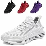 DRECAGE Laufschuhe Herren Turnschuhe Damen Straßenlaufschuhe Fitness Jogging Outdoor Fashion Sneaker Atmungsaktiv Leichte Sportschuhe Weiß 44 EU