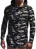 Leif Nelson Herren Kapuzenpullover Slim Fit Baumwolle-Anteil Basic weißer Männer Hoodie Kapuzenshirt Pulli Langarm Jungen schwarzer Pullover-Shirt mit Kapuze LN6300 Camouflage Medium