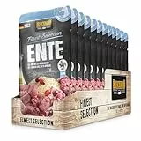 BELCANDO Frischebeutel [12x125g Ente mit Reis & Preiselbeeren] | Nassfutter für Hunde | Feuchtfutter Alleinfutter im Einzelportionsbeutel