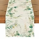 Artoid Mode Grüner Eukalyptus Sommer Tischläufer, Hochzeit Küche Dekoration drinnen draußen Urlaub Party Wohnzimmer Dekor 40 x 100 cm