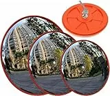 Verkehrsspiegel für Ausfahrten, 30/45/60CM Konvexspiegel für Garage und Einfahrt, Parkassistent, Gebogener Sicherheitsspiegel Überwachungsspiegel Panoramaspiegel 130°-Weitwinkel-Blickwinkel, Orange