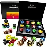 Hallingers Selection - 12 Sorten Tee Geschenkset mit Organizer, vegan & glutenfrei in Schraubgläsern (Set) - Geschenkideen Weihnachten & Geschenke Adventskalender | Geburtstag Glückwunsch Genesung Dan