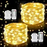 GEARLITE Lichterkette Außen Batterie, 2x10M 100 LED Mini Lichterkette mit Batterien Fernbedienung Timer Warmweiß, 8 Modi Kleine Lichterketten Innen Wasserdicht für Party Deko, weihnachtsdeko, Balkon