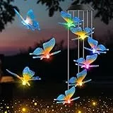 iShabao Schmetterling Solar Windspiel Garten, 6 LED Solar Windspiel für Draußen, Wasserfest, Muttertagsgeschenke, Geschenke für Frauen, Dekorationen für Baum, Balkon, Hochzeit(Blau)