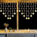 A.bigwhale Lichterkette 2x1m, Lichtervorhang Schneeflocken Warmweiß, Weihnachtsbeleuchtung 104 LED Lichtervorhang Innen Fenster, USB Lichterketten Vorhang für Weihnachten Wand Hintergrund Deko