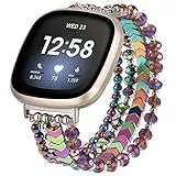 VISOOM Perlenarmband Kompatibel mit Fitbit Versa 4/Sense 2/Versa 3 Armband Damen, Glitzer Mode Elegant Beaded Boho Schmuckarmband Für Fitbit Sense, Regenbogen