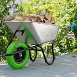 TIREX by xonic® Schubkarre mit Stahlfelge – Verzinkte Wanne bis 250kg/ 100l - Robuste Ausführung für Garten und Blau – Schieb-Karre mit PU Vollgummi-Rad - Blau- Silber