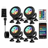 HOSPAOP Teichbeleuchtung Unterwasser Licht Pool LED, Poolbeleuchtung mit Fernbedienung, Bluetooth APP, RGB, IP68 Wasserdicht und Saugnapf für Pool Wasserfall Gartenteich Aquarium Beleuchtung (4 in 1)