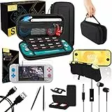 Switch Lite Accesoires, Orzly Zubehör für Nintendo Switch Lite (2019) Panzerglas Schutzfolien, USB Ladekabel, Konsole Tragetasche, Spiele Patronenhülse, Comfort Grip Case, Kopfhörer - Schwarz