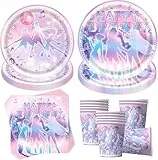 50 Stück Partygeschirr Set,Partygeschirr aus Papier,Geburtstag Party Geschirr Set,Geburtstag Deko mit Becher Serviette Pappteller Set,Geburtstag Geschirr für 10 Gäste