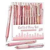 Four Candies Gelstifte, Schwarz & Rosa Gelschreiber mit Textmarker, Cute Gel Pens Aesthetic Clean Girl School Stuff, Schulsachen Set mit 12 Stiften - Rose Serie