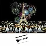 ShipeeKin Kratzbilder für Erwachsene 405 x 285mm A3 Sehenswürdigkeiten Wandbild, Beschichtete Bunte Kratzpapier mit Werkzeug Set (Paris mit Feuerwerk)