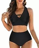 Schwimmanzug Damen,weicher Badeanzug, V-Ausschnitt Bikini-Oberteile und High Waist Bikini-Unterteile, Cut Out Bademode, bedruckte Badebekleidung, Bauchweg Badeanzüge, gepolsterte Strandbekleidung