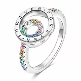 QIKAOLA 925 Sterling Silber Frauen Mond Stern Evil Eye Ring - Bunte Vintage Cubic Zirkonia Stapelbare Statement Ringe für Frauen Größe 6-9