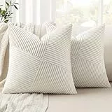 MIULEE Kissenbezug 40x40 Creme Kordsamt 2er Set Kissenbezüge Zierkissenbezug Kissenhülle Sofakissen Dekokissen Streifen Muster Patchwork Design für Wohnzimmer