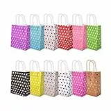 12 Stück | Bunte Geschenktüten | Geschenktasche | Tragetasche | Gepunktet | Papiertasche mit Henkel Geschenk Mitgebsel Kraftpapier Tasche Beutel Geschenkverpackung Party