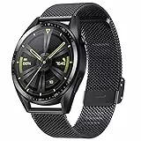 Hiseus Armband Kompatibel mit Huawei Watch GT2/GT3 46mm, Edelstahl Mesh Gewebte Uhrenarmband Kompatibel mit Huawei Watch GT 2/3 PRO 46mm / GT Runner/GT 2e / Watch 3 / Watch 3 Pro (Schwarz)