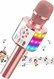 MicQutr Kinder Karaoke Mikrofon | Bluetooth & Kabellos | Autotune & Stimmenverzerrer & Lichter | Spielzeug Für Mädchen ab 3 Jahren