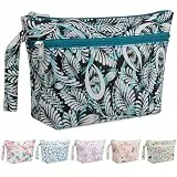 WACCET Kosmetiktasche Klein, Kulturtasche Damen mit Nass/Trockenfach Wasserfeste Waschtasche Schminktasche Damen mit Blumenmuster Reise Make Up Tasche Kosmetik-Organizer für Mädchen Frauen