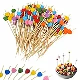 100 Stück Cocktailspieße Holz - Herzform CocktailSpieße 12cm Cocktail Deko, Holz Zahnstocher, Cocktail Sticks für Party Deko, Obst & Kuchen (Bunt)