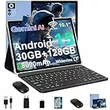 ZIOVO Android 15 Tablet 10 Zoll Gemini AI, 30GB RAM+128GB ROM(TF 1TB), 5G WLAN, Octa-Core 2.0GHz, Widevine L1, 8000mAh, BT 5.0, GPS, Face ID, Tablet mit Tastatur, Maus - Blau