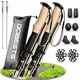DOBESTS Wanderstöcke, Nordic Walking Stöcke Aluminium, mit extra Gummipuffer und Tragebeutel, Faltbare Leichte Trekkingstöcke für Damen und Herren, Wanderstock Verstellbar 110cm-130cm (Korkgriff-Grau)