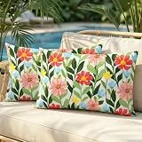 Lewondr wasserdichte Outdoor Kissenbezüge, 2 Stück Wasserdicht Kissenbezüge mit Blumenmuster für Frühling und Sommer, Rechteckige Dekorative Outdoor-Couch-Kissenbezug für Garten, 30x50cm