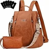 Eshow Rucksack Damen Klein, Anti-Diebstahl Elegant Cityrucksack, Wasserdichter Tagesrucksack Veganes Leder, Rucksacktasche mit Clutchbag RFID Blocker Modern für Pendeln Schule Arbeit Reise Braun